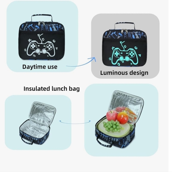 Blue and Black Gaming Backpack Set with Controller Design Glow In The Dark NWOT - Picture 7 of 16